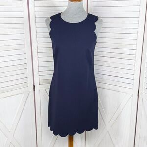 J. Crew Scallop Edge Shift Dress Navy Blue 2 Nautical Preppy Mini‎ Sleeveless